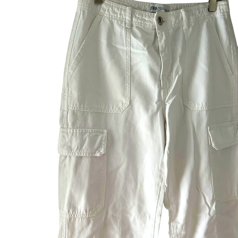 Zara Straight Leg Cotton Cargo Pants - Picture 4 of 13